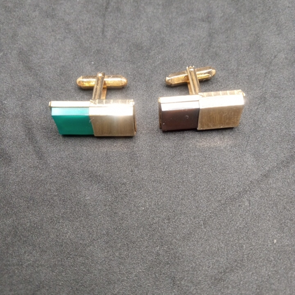 Vintage Cufflinks Green And Brown Adjustable Gold Tone By Kreisler Craft USA